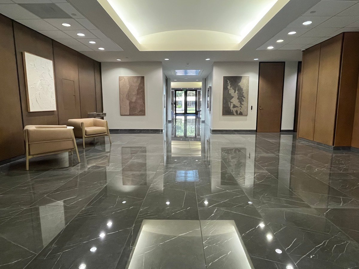 Lobby seating area and entrance corridor at 1800 Saint James Place